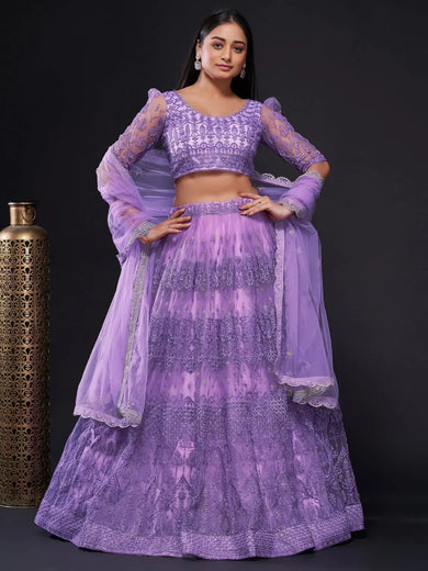 Gorgeous Purple Sequins Net Designer Lehenga Choli With Dupatta - Ethnic Plus In